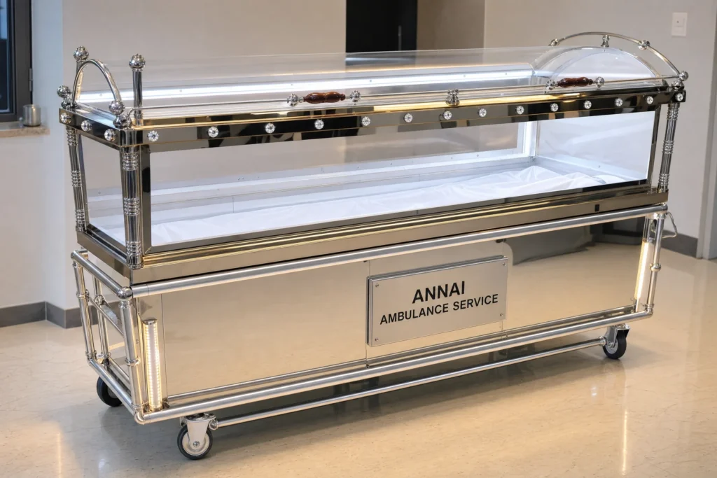 Dead body freezer box with glass top, Annai Ambulance Coimbatore